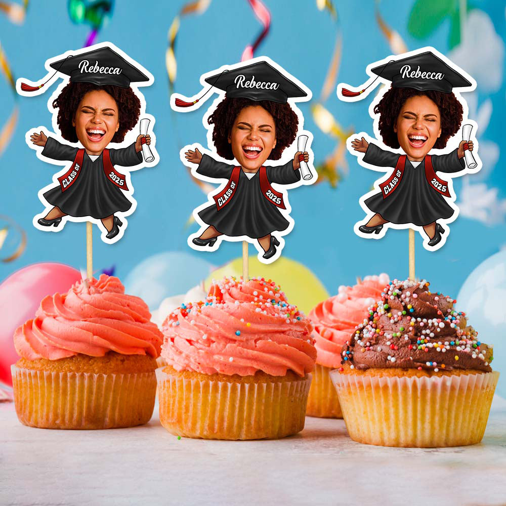 Custom Graduation Party Face Cupcake Toppers, Graduation Decorations, Physical Product FC