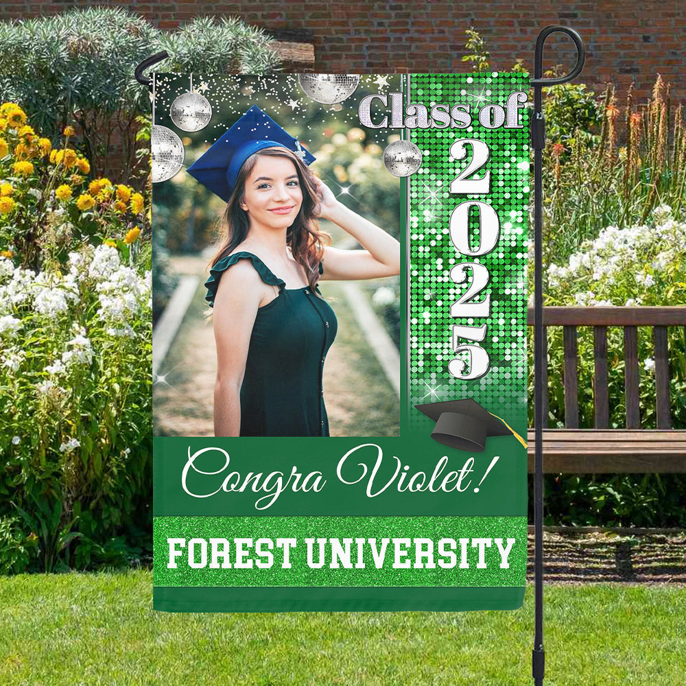 Personalized Graduation Flag- Gift For Graduate- Photo Class Of 2024 Colorful Disco Style FC