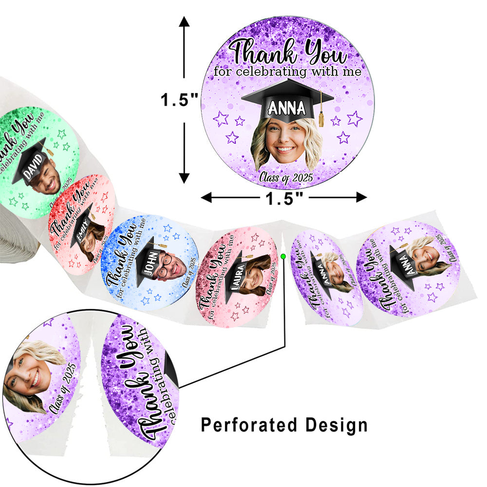 Personalized Thank You For Celebrating Photo Perforated Roll Stickers, Graduation Labels & Party Supply