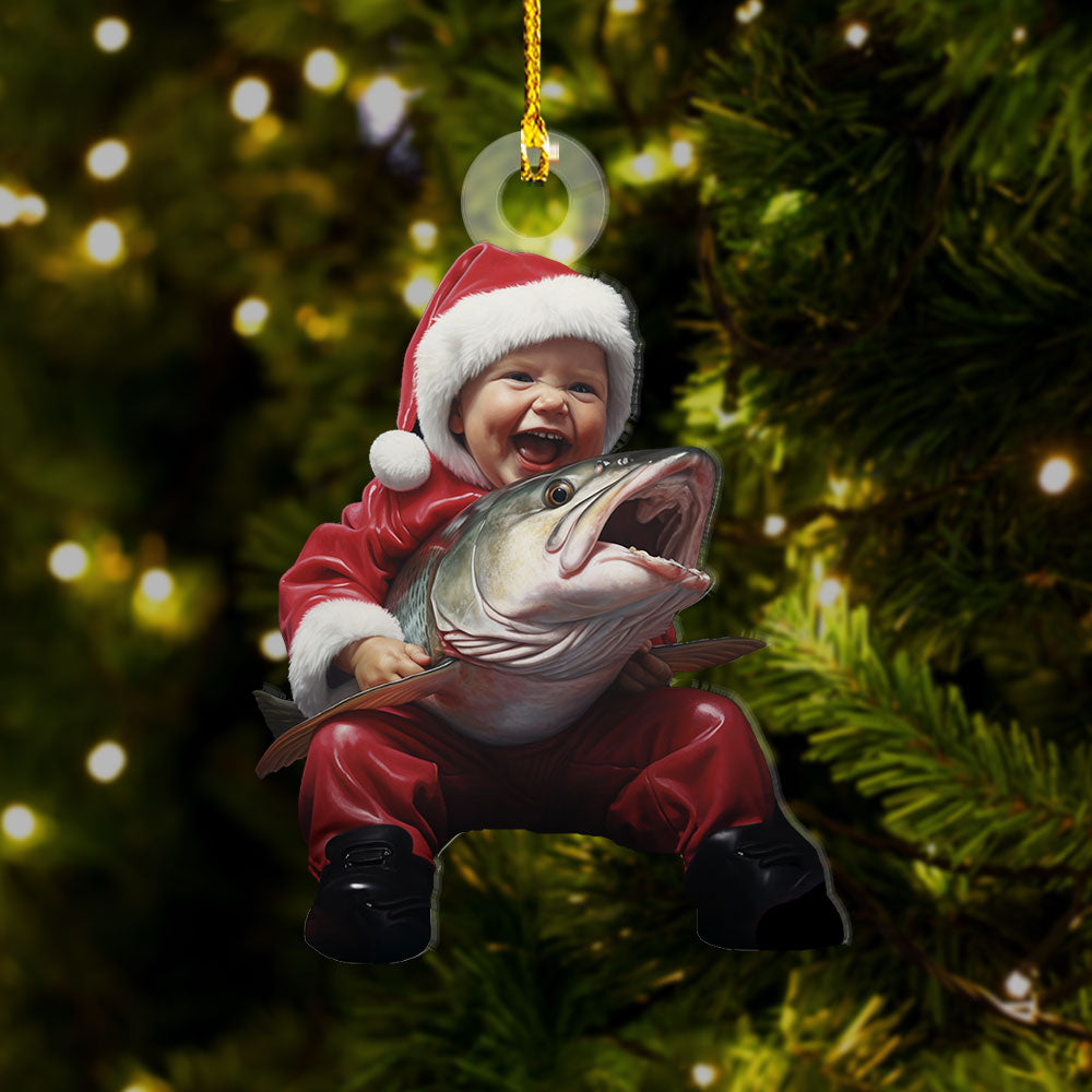 Personalized Acrylic Ornament - Christmas Gift For Fisherman - Baby Hugging A Fish Photo AC