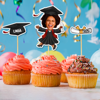 Thumbnail for Custom Set Of 3 Designs Face Cupcake Toppers, Graduation Party Decorations FC