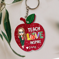 Thumbnail for Personalized Glitter Apple Teacher Squad Acrylic Keychain, Gift For Teacher JonxiFon