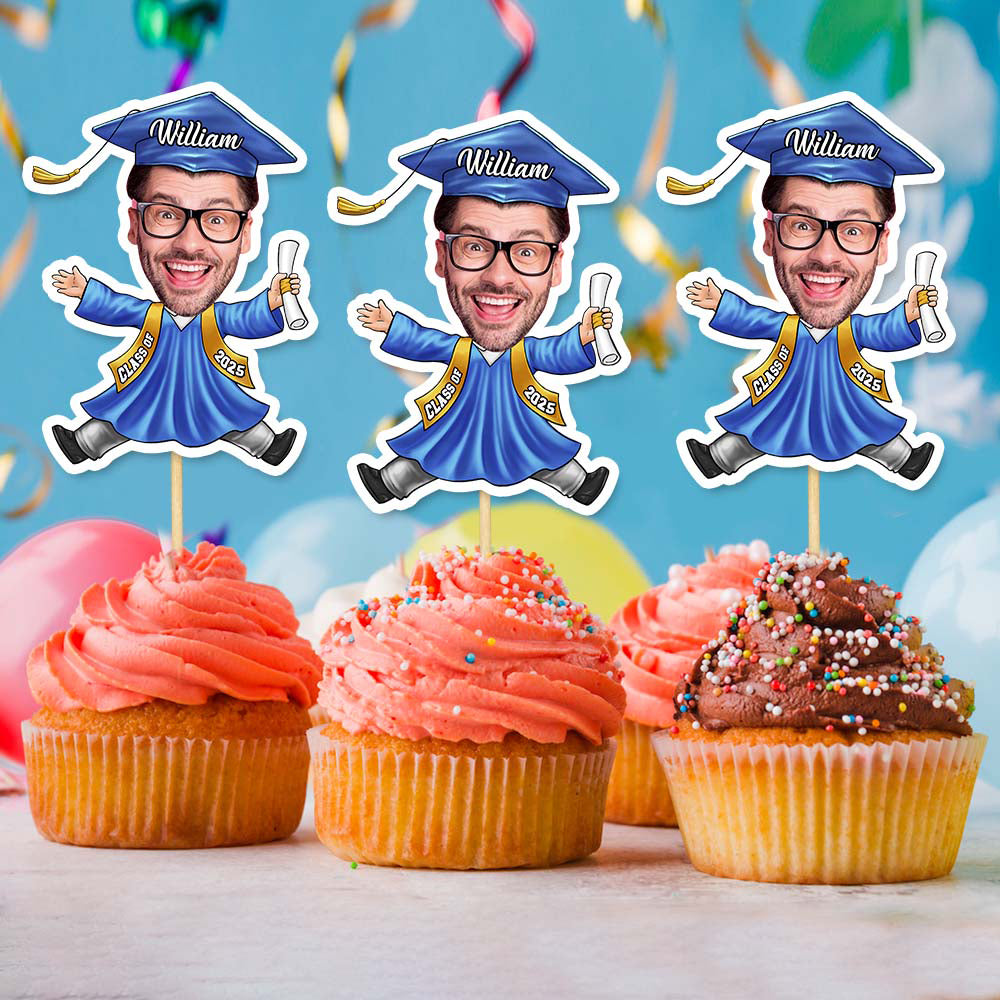 Custom Graduation Party Face Cupcake Toppers, Graduation Decorations, Physical Product FC