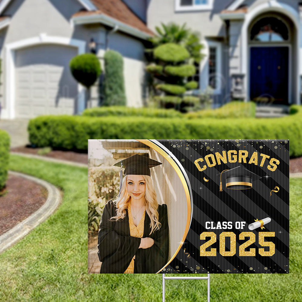 Personalized Yard Sign With Stake - Graduation Gift - Glitter Senior Party Welcome Sign FC