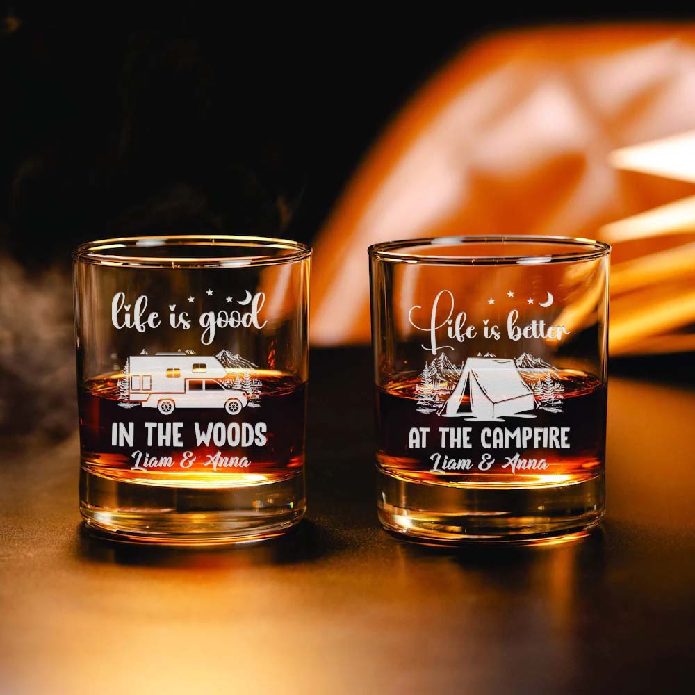 Personalized RV Welcome To Our Campsite Whiskey Glasses - Gifts For Camping Lovers FC