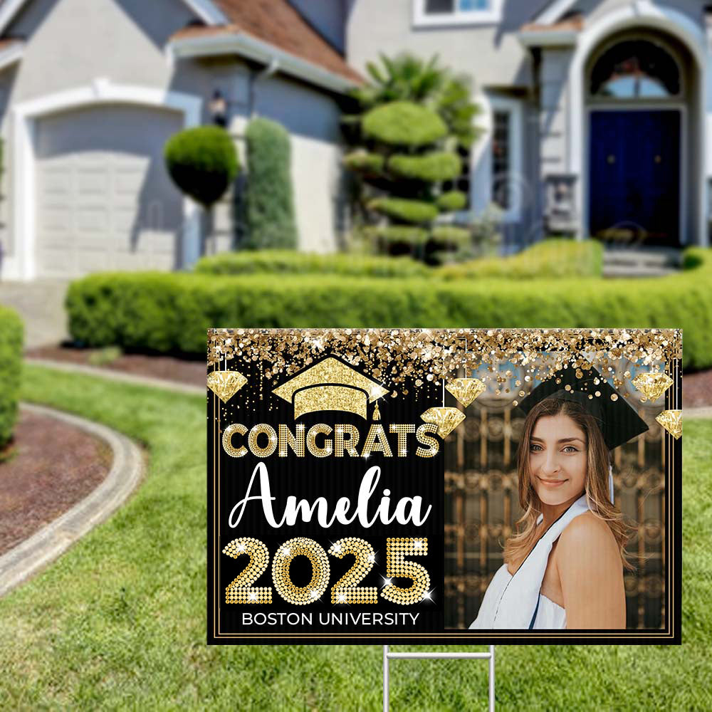 Personalized Yard Sign With Stake - Graduation Gift - Diamond Glitter Congrats 2024 Graduate FC