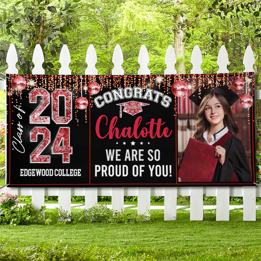 Personalized Banner - Graduation Decor Gift - Congrats 2024 Graduate Disco Style FC