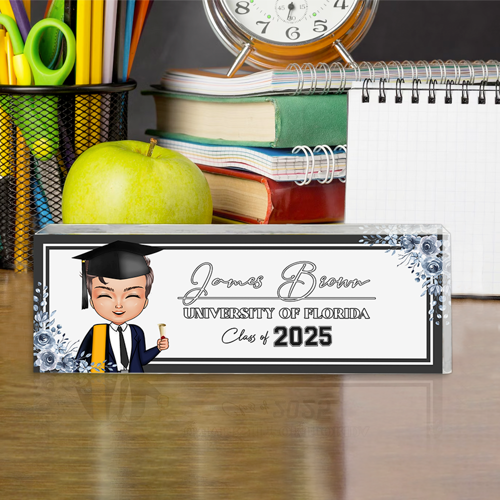 Personalized Acrylic Name Plate For Desk - Gift For 2025 Senior - Proud Graduation Floral Keepsake Gift FC