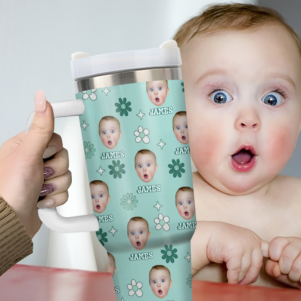 Personalized 40oz Tumbler - Gift For Mother's Day- Retro Flower Baby Photo YC