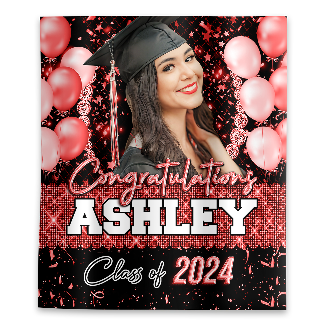 Custom Glitter Balloon Congrats Class Of 2025 Graduation Backdrop, Graduation Party Decorations FC