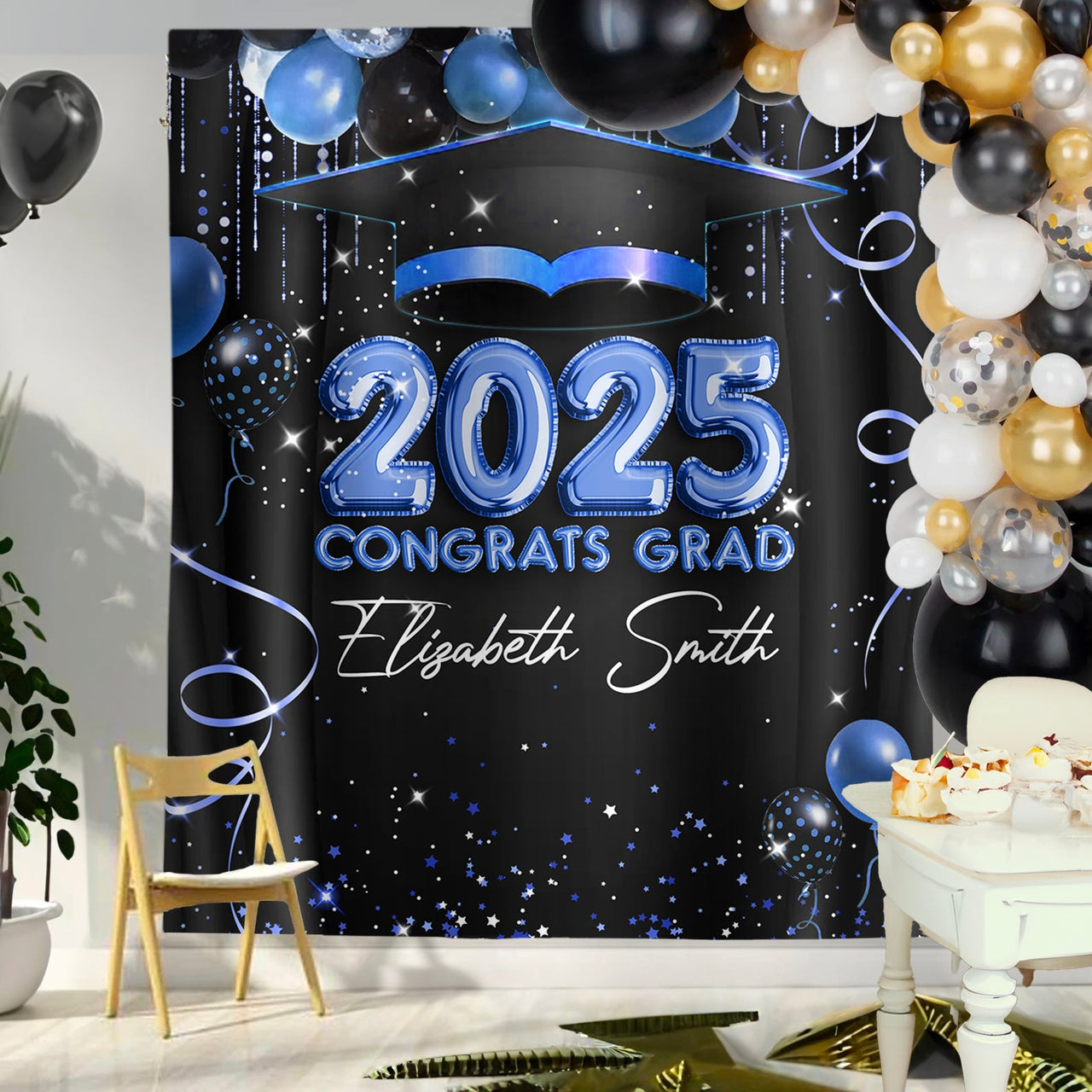 Custom Balloon Style Congrats Class Of 2025 Graduation Backdrop, Graduation Party Decorations FC