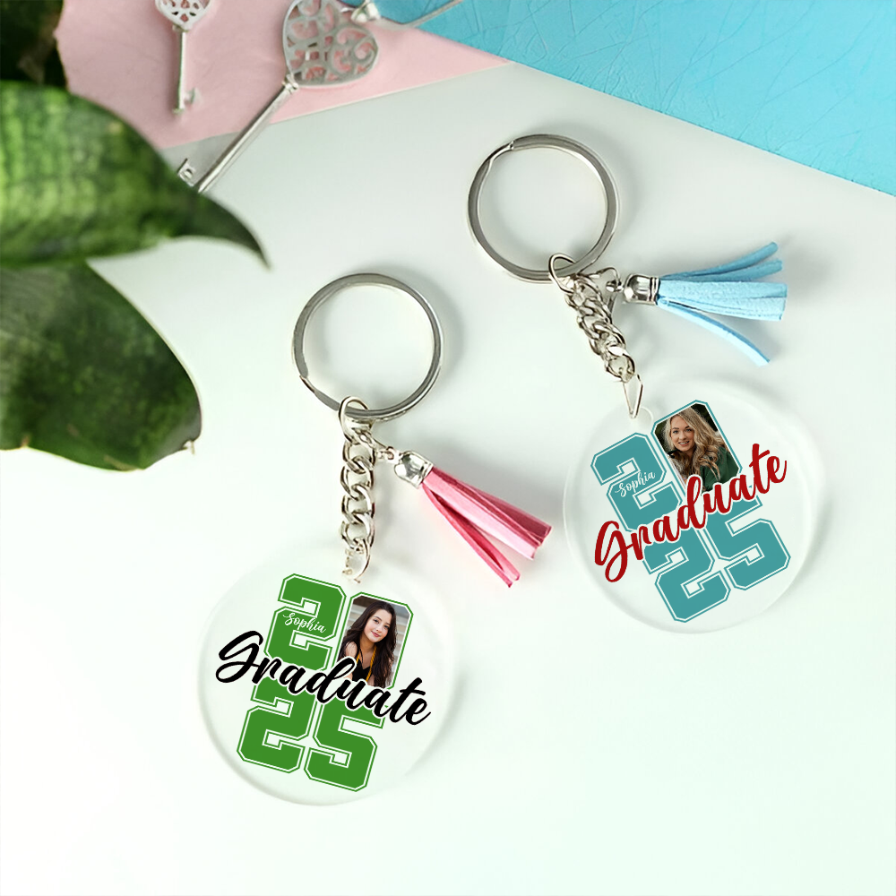 Personalized 2025 Graduation Acrylic Circle Keychain With Tassel, Graduation Gift