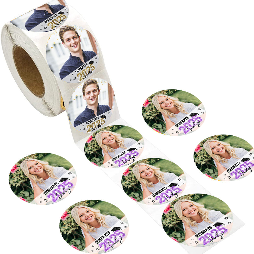 Custom Photo Congrats Graduates 2025 Graduation Perforated Roll Stickers, Graduation Labels & Party Supply