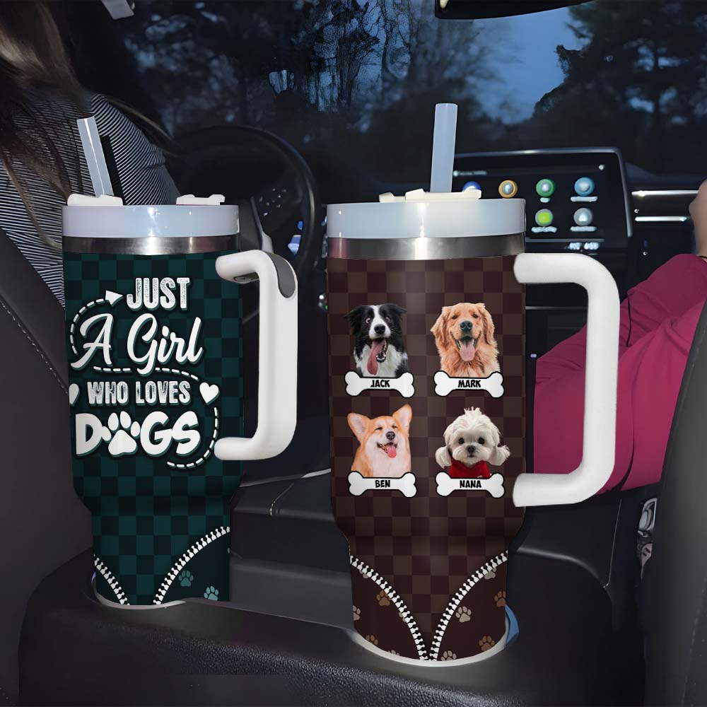 Personalized Photo Just A Girl Who Loves Dogs 40oz Tumbler - Gift For Dog Lovers FC