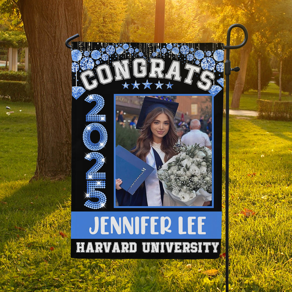 Congrats 2025 Senior Photo Diamond Glitter Flag - Graduation Party Supply FC