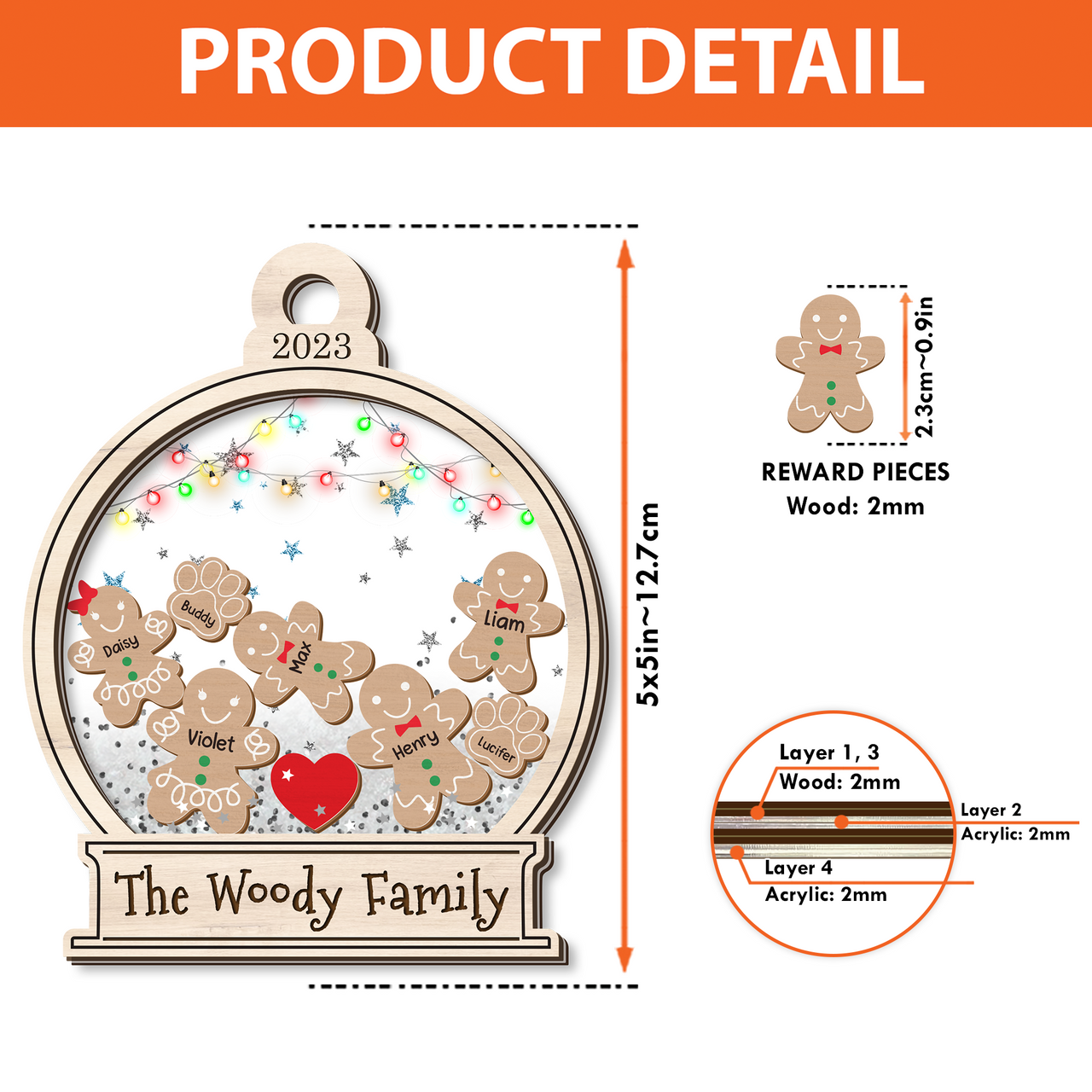 Personalized Shaker Onament - Christmas Gift For Family - Gingerbread Family Cookies AE