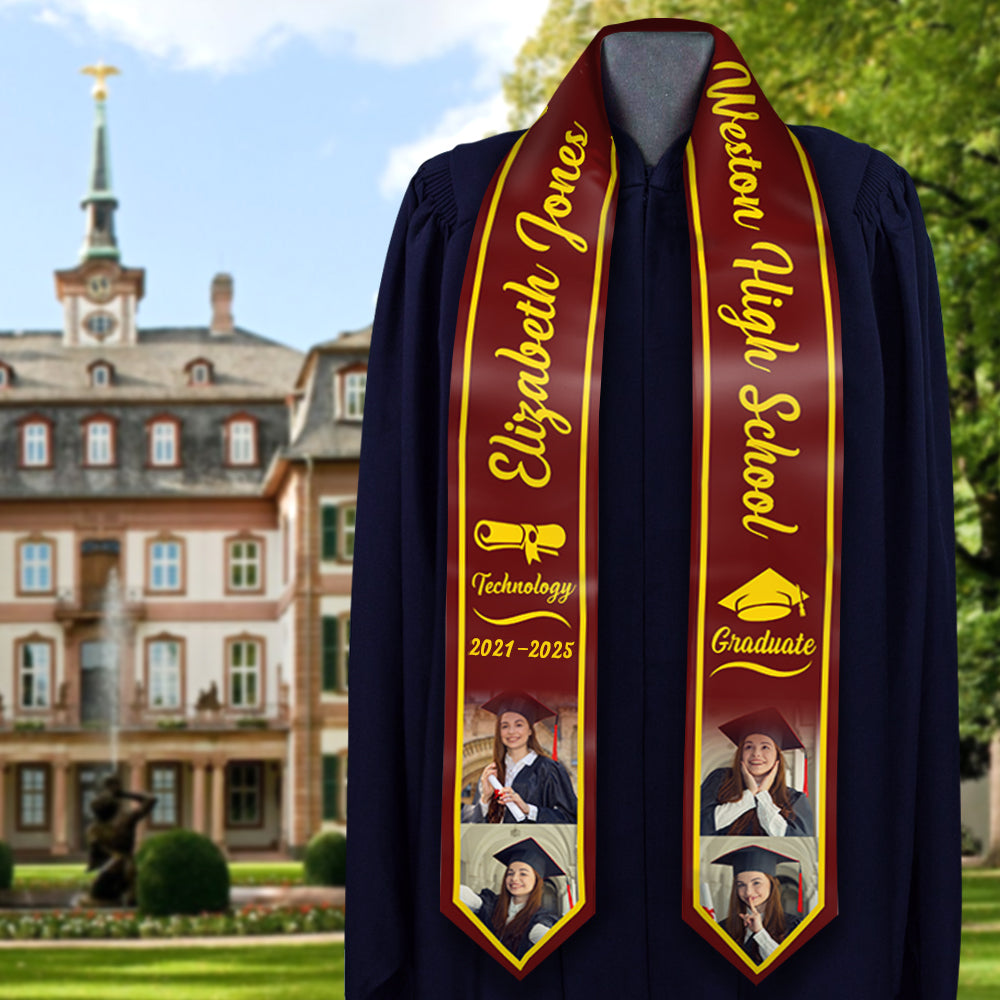 Custom Graduation Stoles/Sash with 4 Images, Special Graduation Gift FC