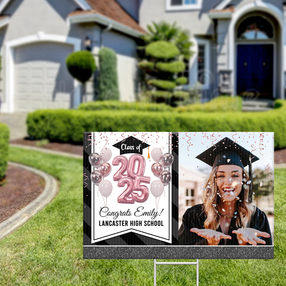 Personalized Yard Sign With Stake - Graduation Gift - Glitter Balloon Senior Party Decor