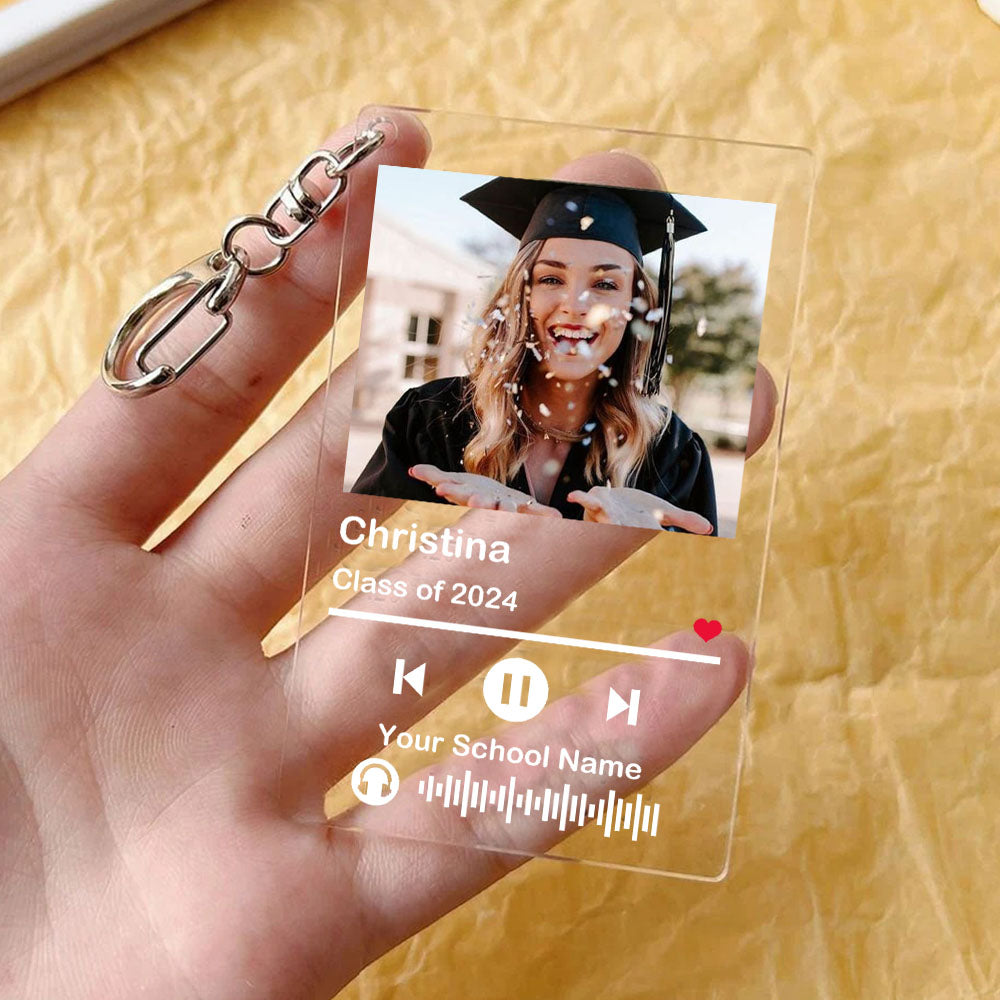 Personalized Graduation 2024 Photo Music Acrylic Keychain, Graduation Gift