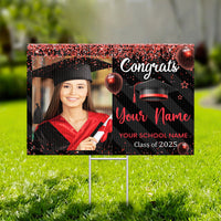 Thumbnail for Custom Photo Congratulations Black & Gold Graduation Lawn Sign, Graduation Decorations FC