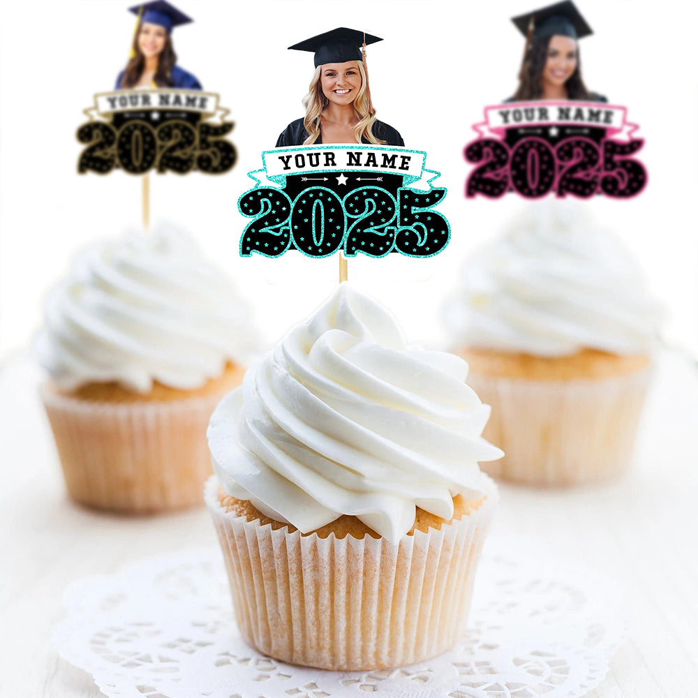 Custom Face With Name 2025 Photo Graduation Cupcake Toppers, Graduation Party Decorations FC