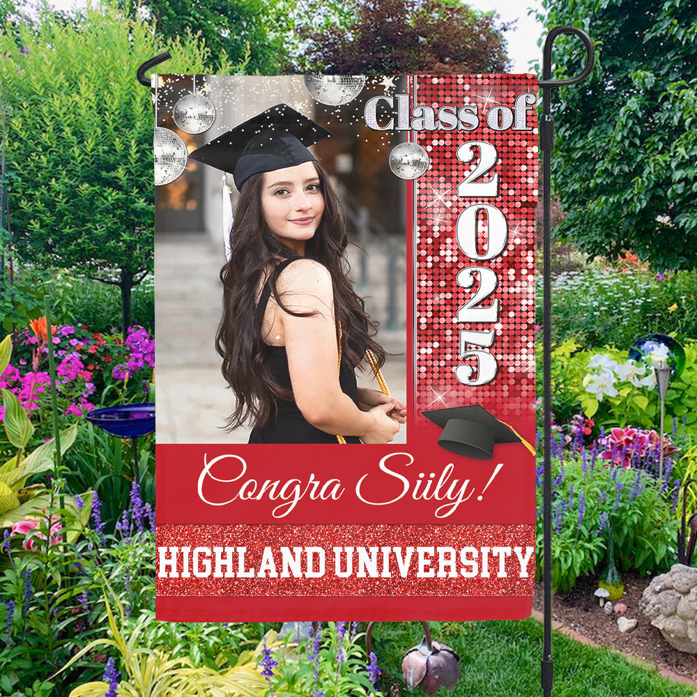 Personalized Graduation Flag- Gift For Graduate- Photo Class Of 2024 Colorful Disco Style FC