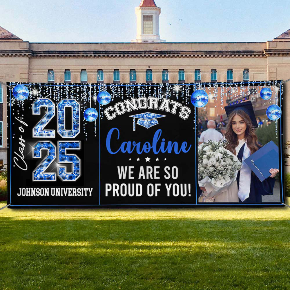 Personalized Banner - Graduation Decor Gift - Congrats 2025 Graduate Disco Style