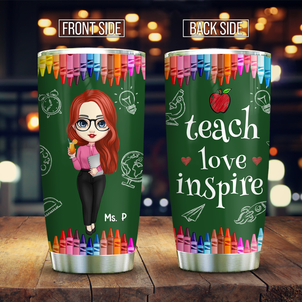 Personalized Teach, Love, Inspire Teacher Besties 20oz, 30 oz Tumbler, Back To School Teacher Gift AA
