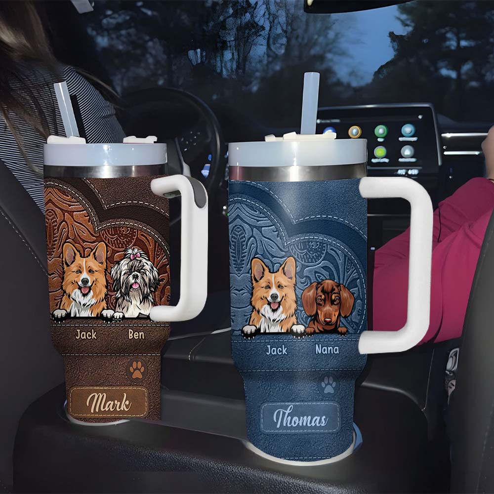 Personalized Standley Cup - Gift For Pet Lovers - Dog Mom Cat Mom Leather Pattern FC