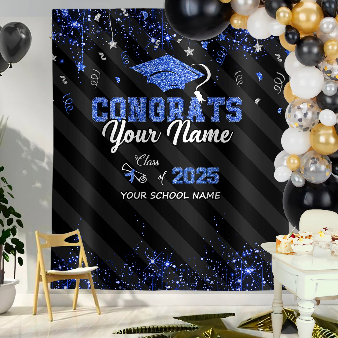 Custom Congrats Class Of 2025 Graduation Backdrop, Graduation Party Decorations FC