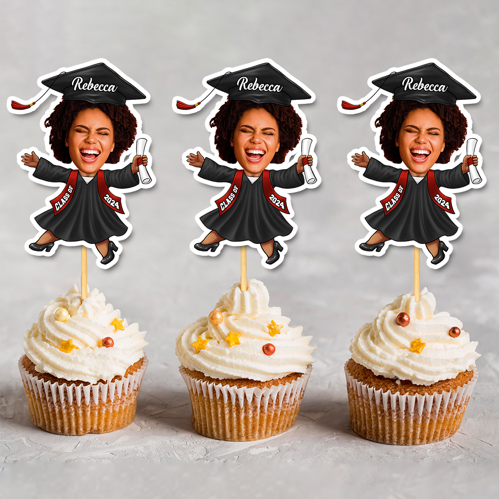 Custom Graduation Party Face Cupcake Toppers, Graduation Decorations, Physical Product FC