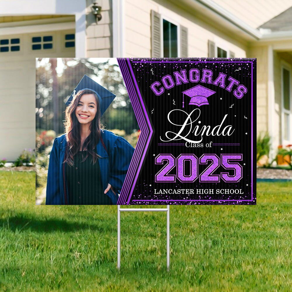 Personalized Yard Sign With Stake - Graduation Decor Gift - Class Of 2025 Graduate Photo FC