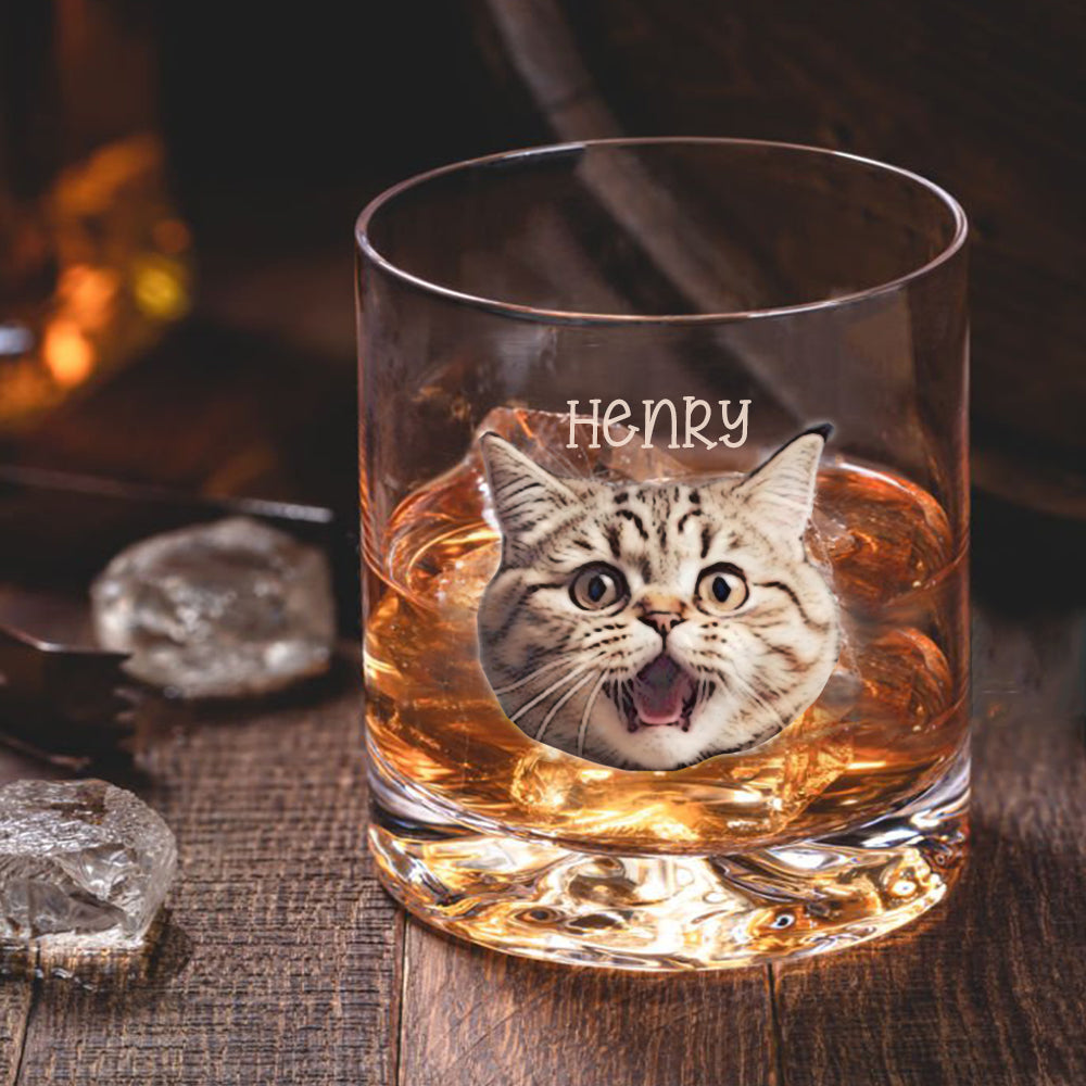 Personalized Dog Cat Face Cutout Photo Whiskey Glasses - Gifts For Pet Lovers FC