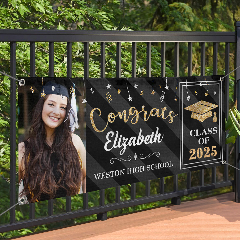 Custom Graduation 2024 Banner with Glitter Photo - Graduation Gift FC