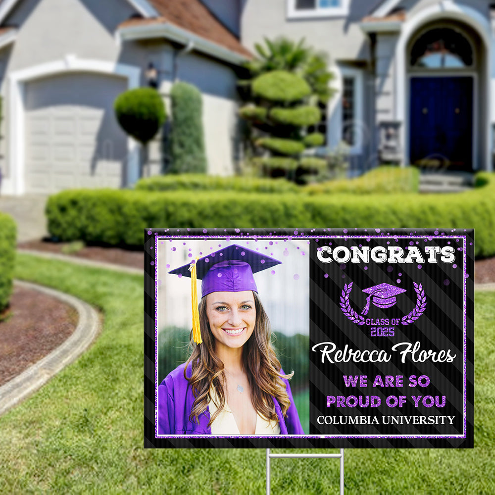 Custom Custom Congratulations Class Of 2025 With 2 Photos Graduation Lawn Sign, Graduation Decorations FC