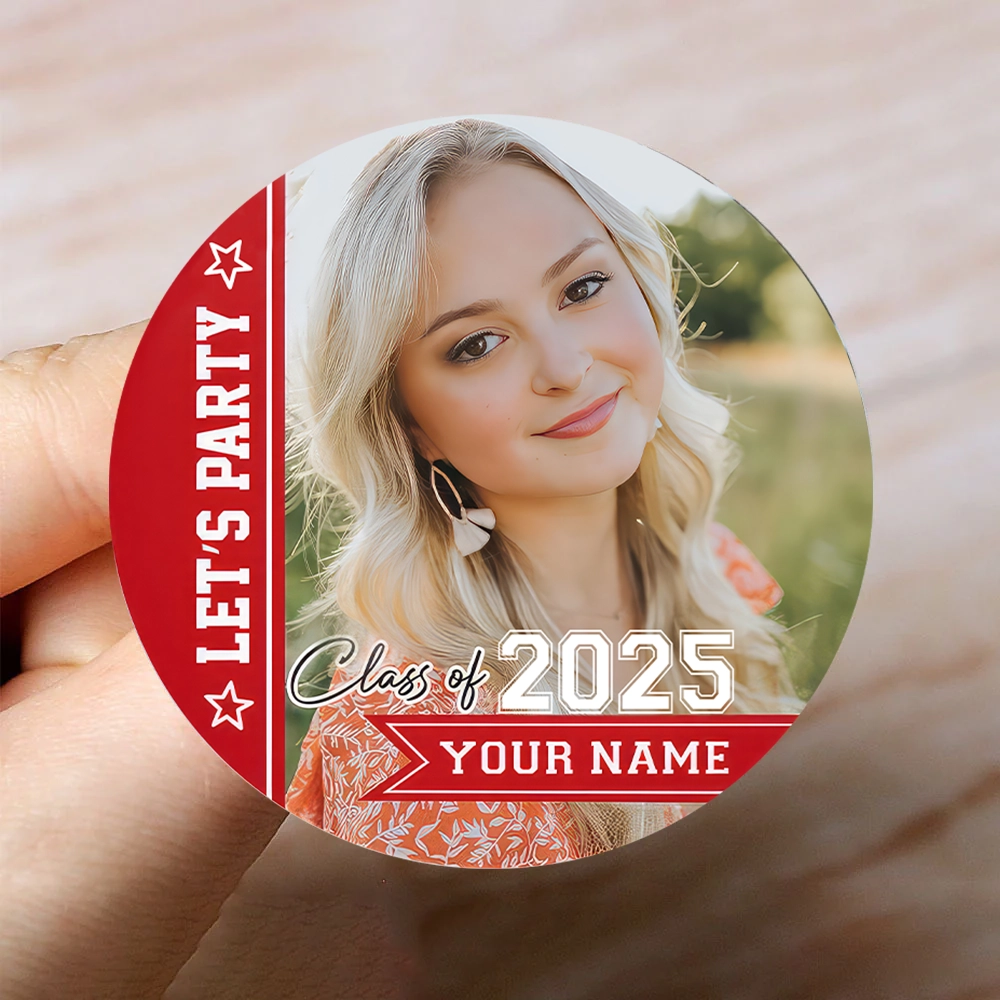 Personalized Let's Party Pin Button Badge, Graduation Party Supply