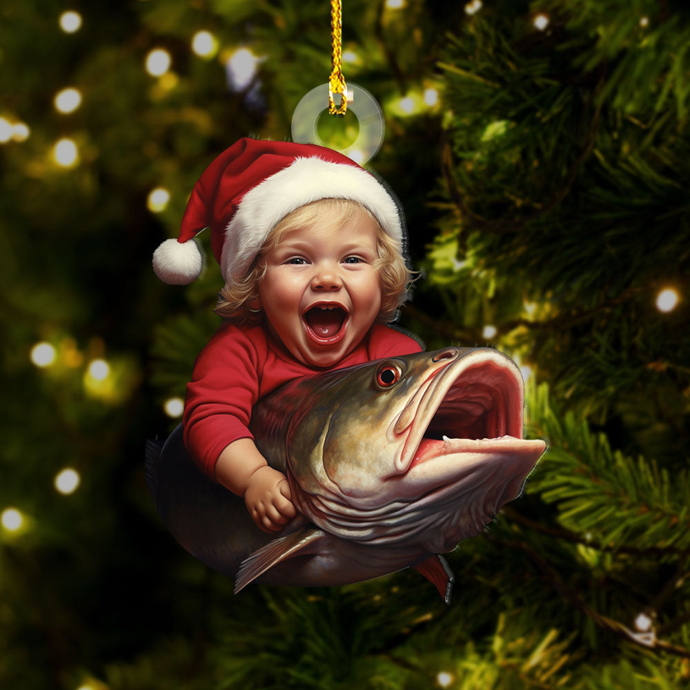 Personalized Acrylic Ornament - Christmas Gift For Fisherman - Baby And His Fish Photo AC