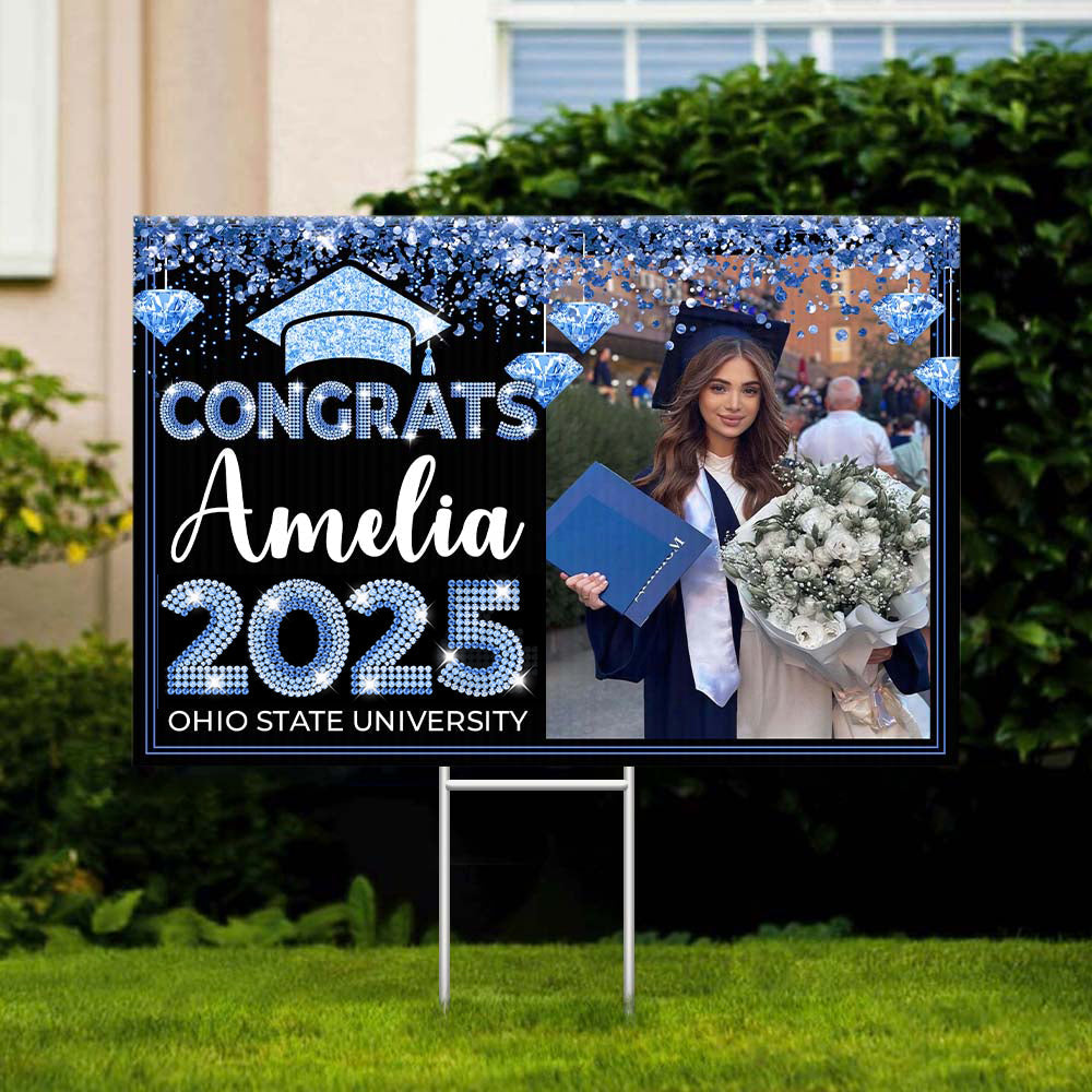 Personalized Yard Sign With Stake - Graduation Gift - Diamond Glitter Congrats 2024 Graduate FC