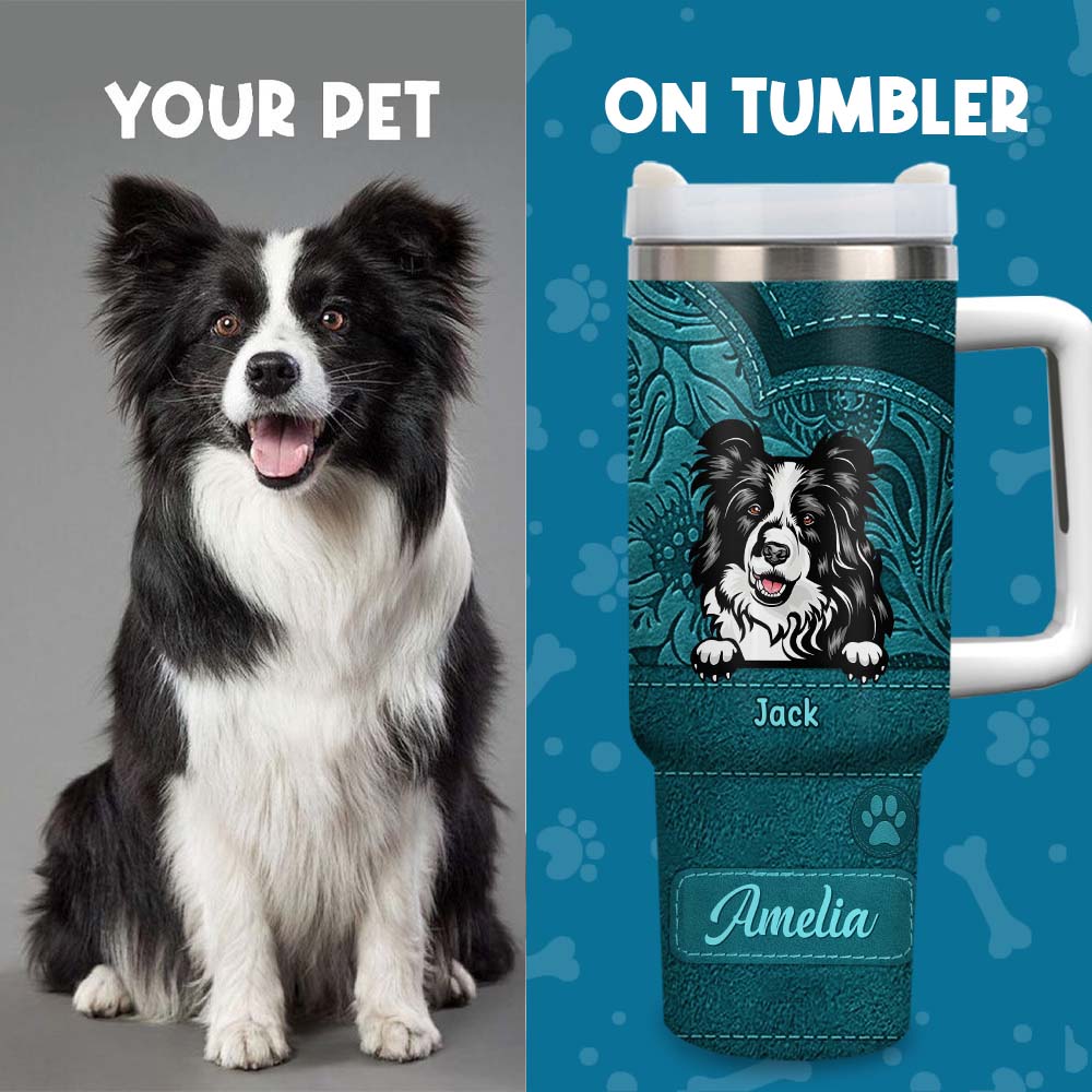 Personalized Standley Cup - Gift For Pet Lovers - Dog Mom Cat Mom Leather Pattern YC