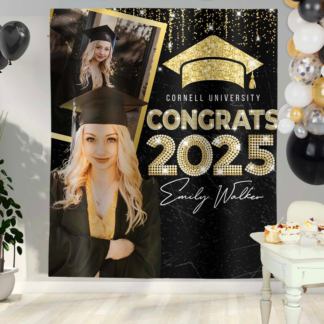 Custom Sparkling Class Of 2025 Backdrop, Graduation Party Supply FC