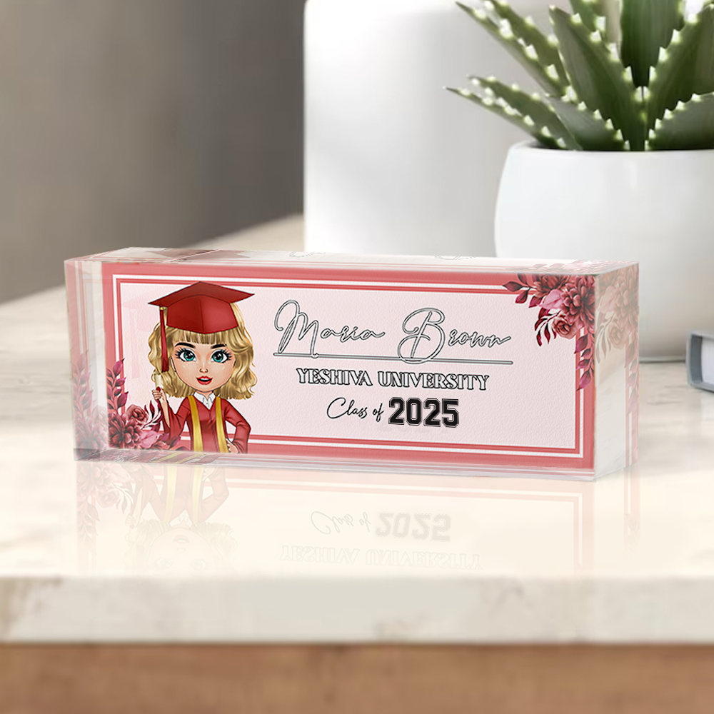 Personalized Acrylic Name Plate For Desk - Gift For 2025 Senior - Proud Graduation Floral Keepsake Gift FC