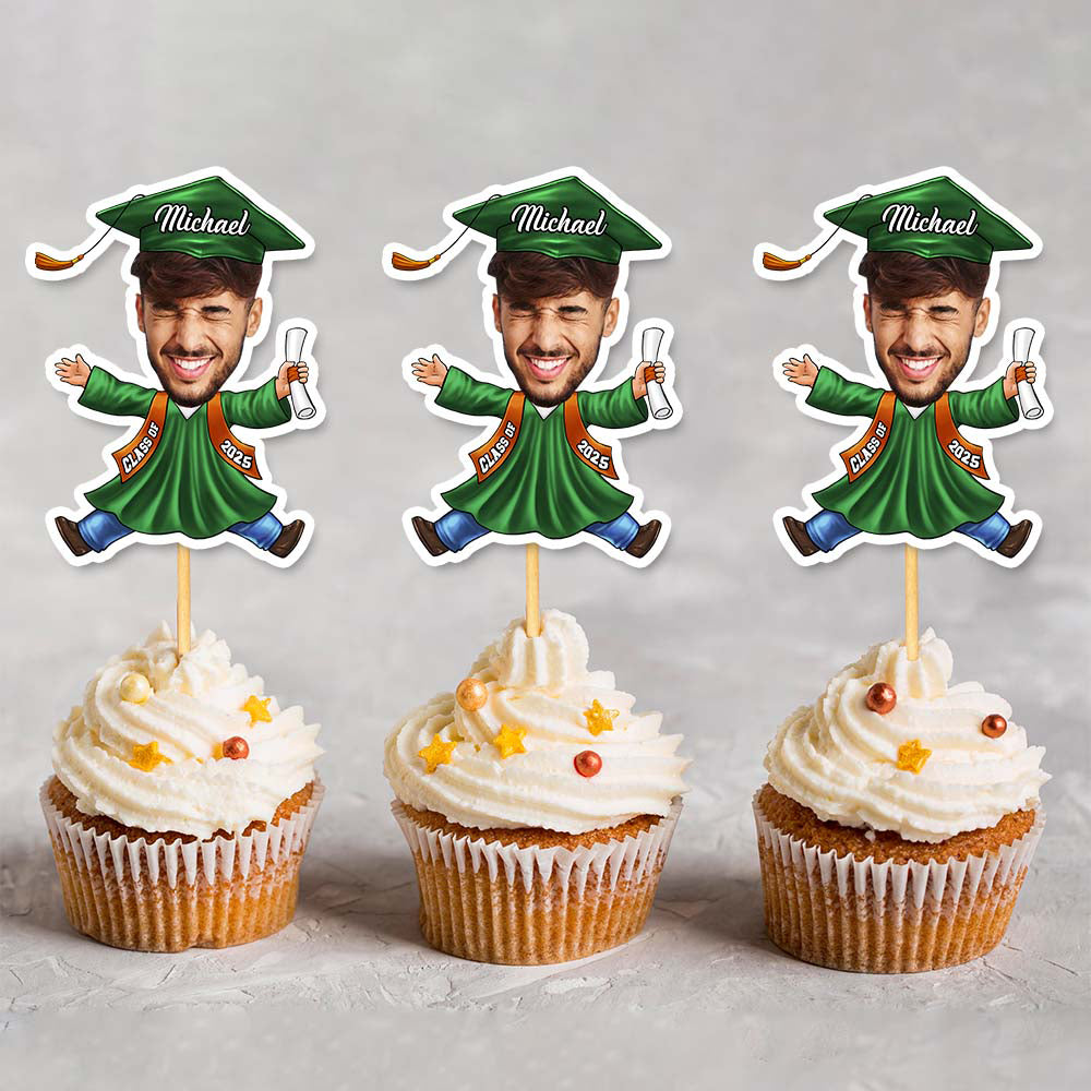 Custom Graduation Party Face Cupcake Toppers, Graduation Decorations, Physical Product FC