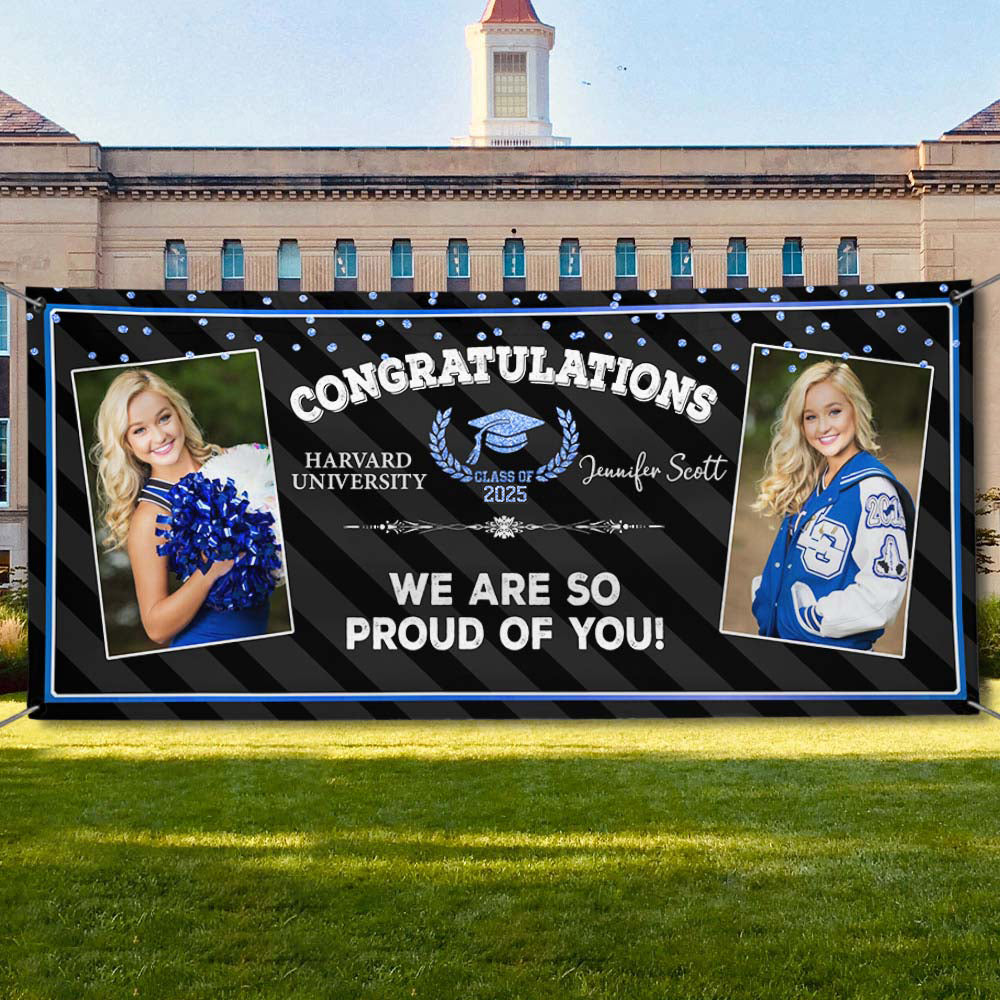 Custom 2 Photos Class of 2025 Graduation Banner - Unique Graduation Gift