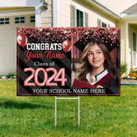 Thumbnail for Personalized Congrats 2024 Senior Photo Multicolor Glitter Balloon Yard Sign With Stake, Graduation Decoration Gift FC