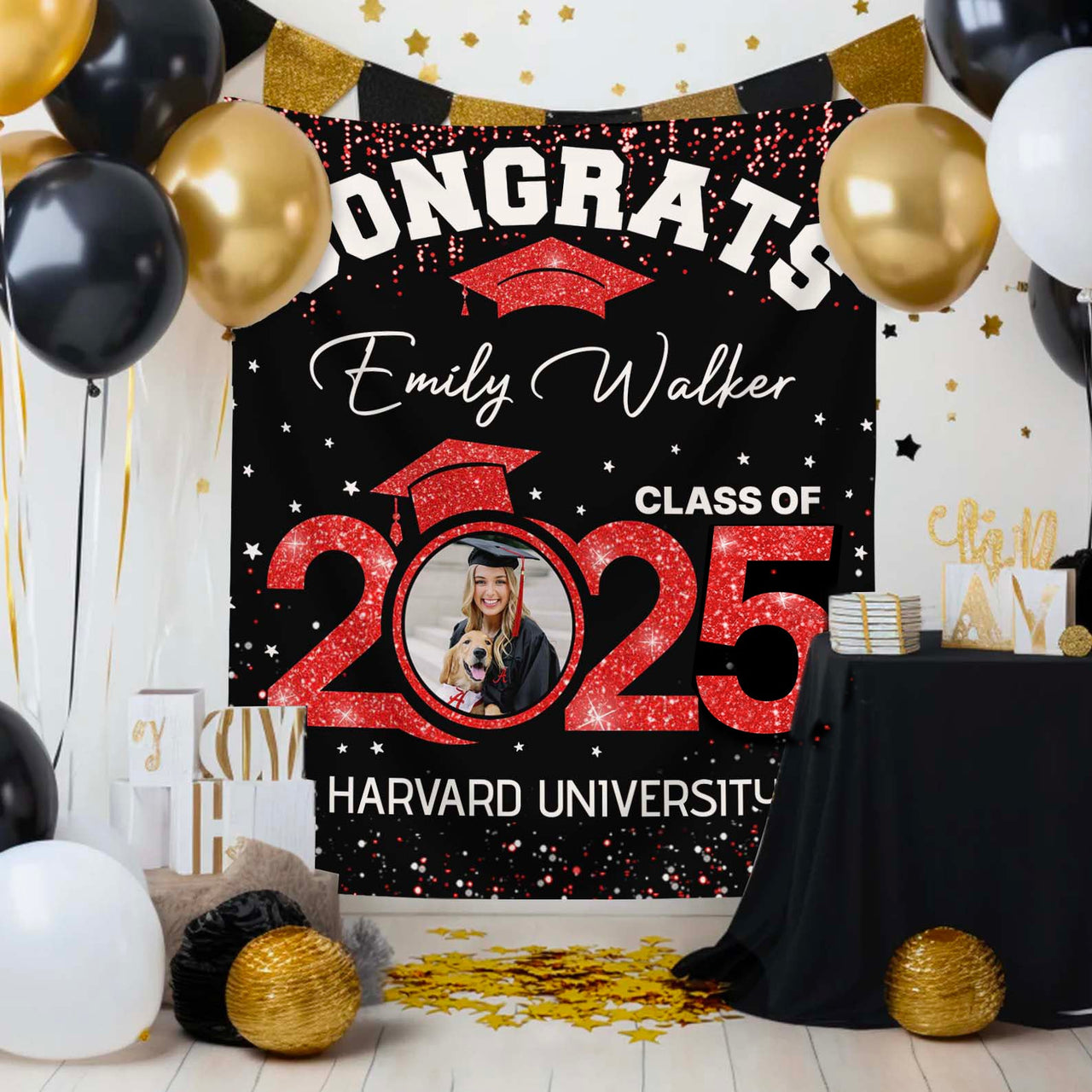 Custom Graduation Glitter Photo Class Of 2025 Backdrop, Graduation Party Supply FC