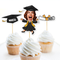 Thumbnail for Custom Set Of 3 Designs Face Cupcake Toppers, Graduation Party Decorations FC