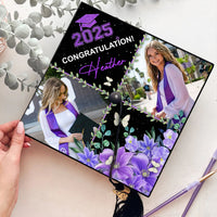 Thumbnail for Personalized 2 Photos Floral Class Of 2025 Photo Graduation Cap Topper, Graduation Keepsake Gift FC