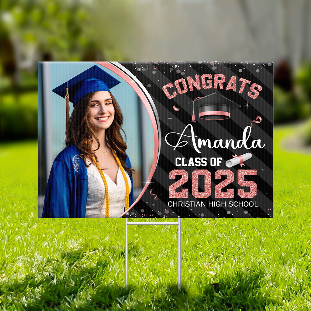 Personalized Yard Sign With Stake - Graduation Gift - Glitter Senior Party Welcome Sign FC