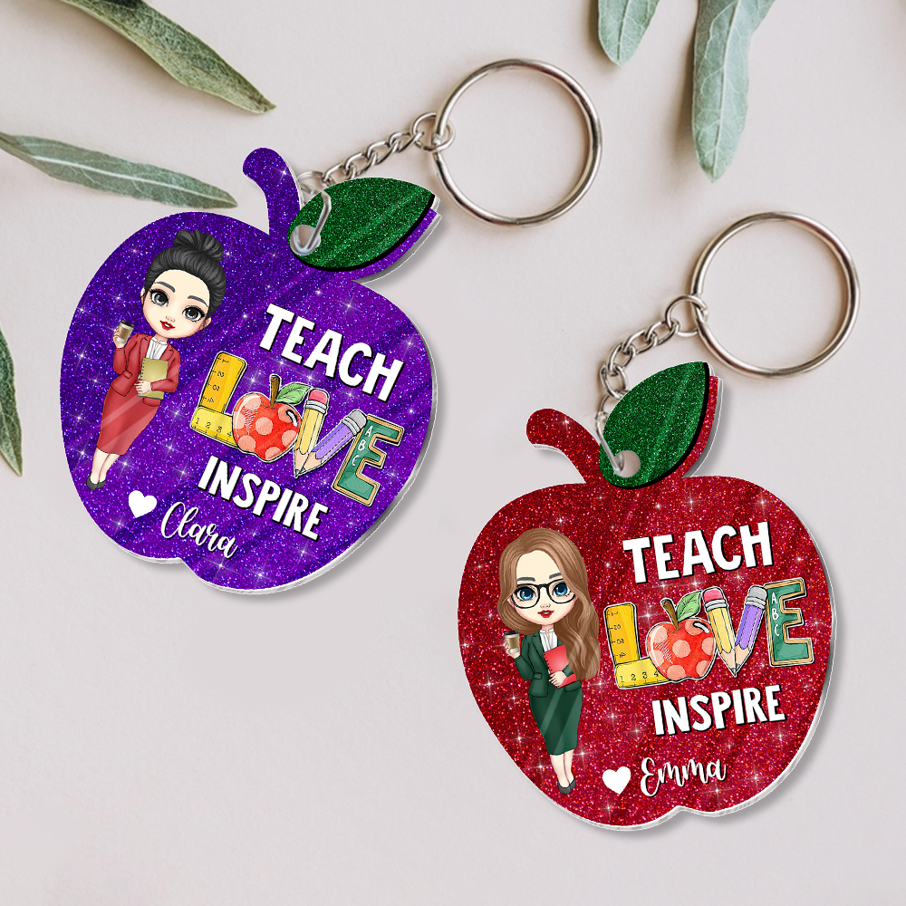 Personalized Glitter Apple Teacher Squad Acrylic Keychain, Gift For Teacher JonxiFon