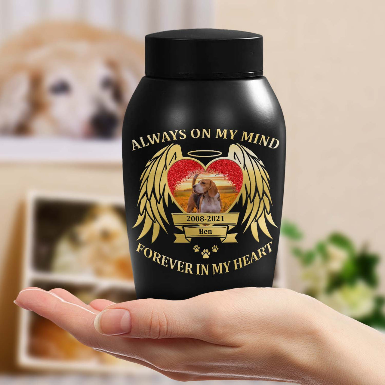 Personalized Always On My Mind Forever In My Heart Pet Urn, Keepsake Gift For Dog Cat Lovers FC